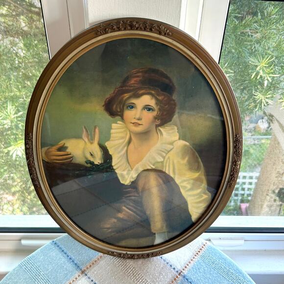 Vintage Sir Henry Raeburn Age of Innocence Young Boy, Gilted Ornate Oval Frame - Picture 2 of 16